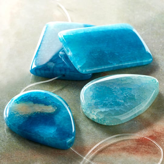 12 Pack: Aqua Dyed Fire Agate Beads, 45mm by Bead Landing™